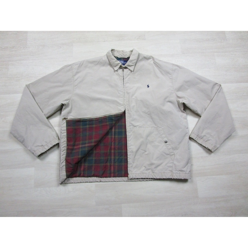 Vintage 90s Polo Ralph Lauren Harrington Jacket Men's (L) Plaid Lined Preppy Tan